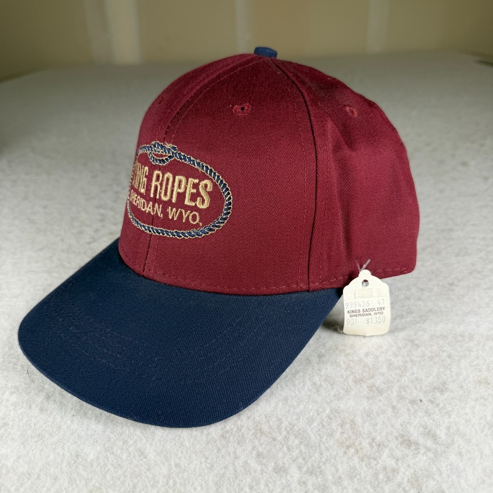 King Ropes Sheridan Wyo Imperial Hat Maroon Navy Blue Leather Strapback USA Made - Picture 2 of 7